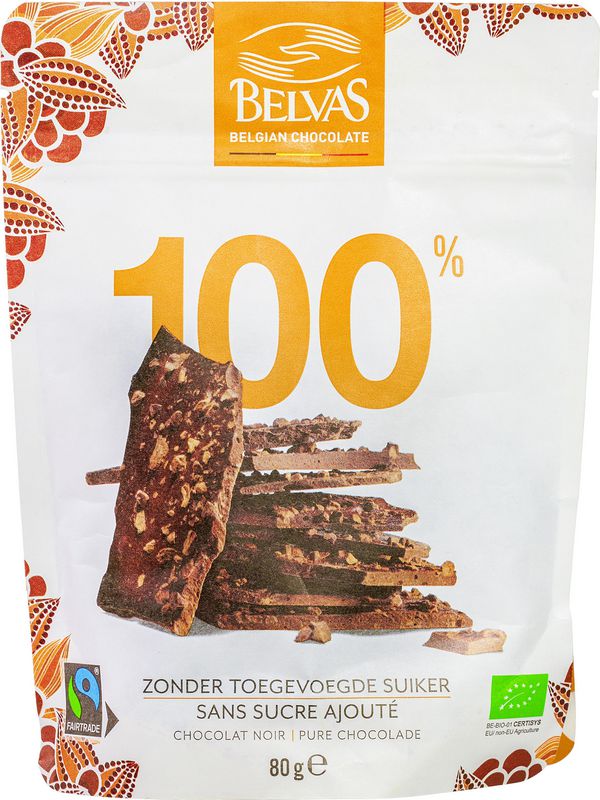 BELVAS Thins noir 100% éclats cacao 80g