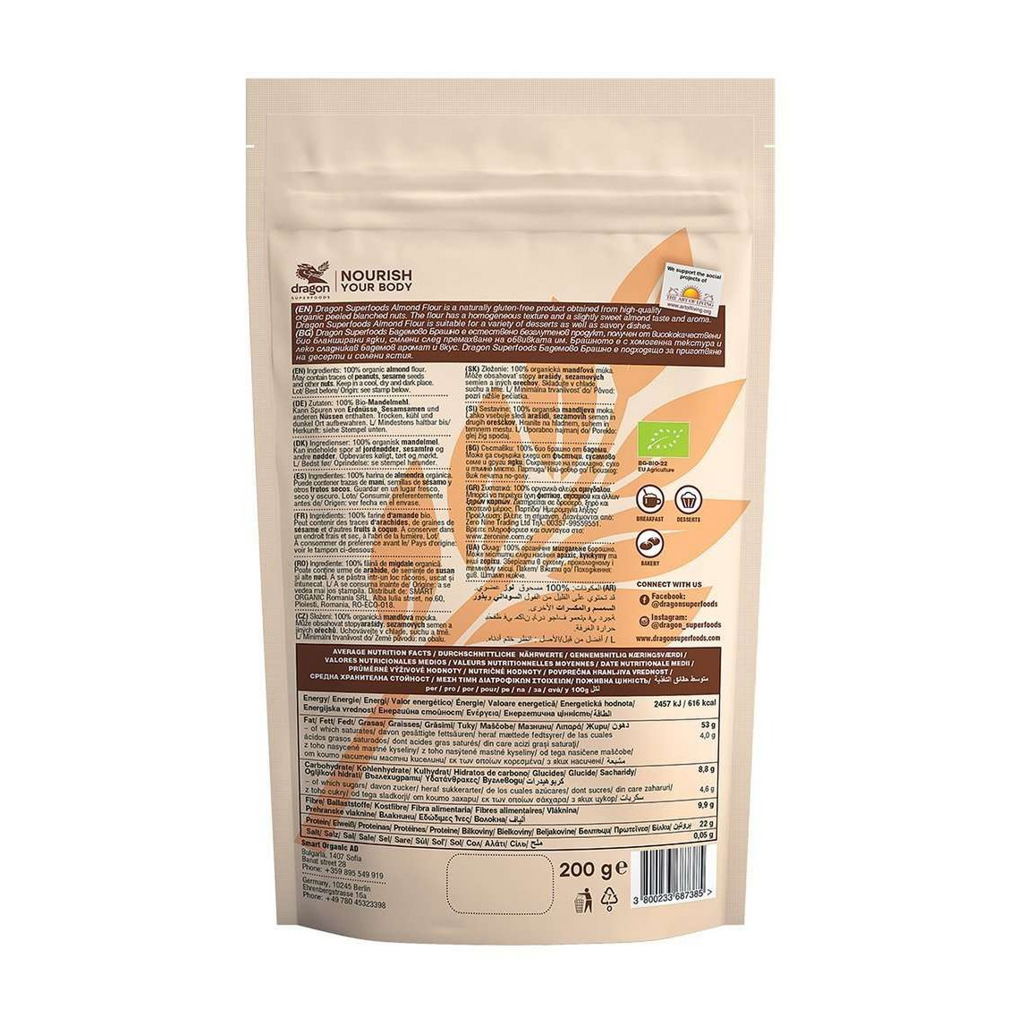 Farine d'amandes, bio, Dragon Superfoods, 200g