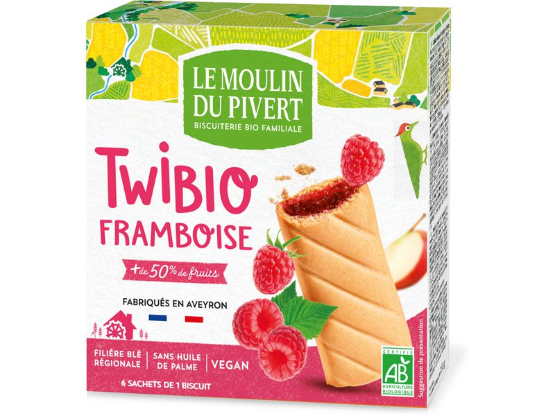MOUL PIVER Twibio fourré framboise 150g avec sirop de blé et sucre de canne