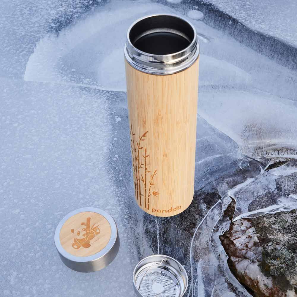 Mug isotherme en bambou | y compris passoire à thé | 2 tailles