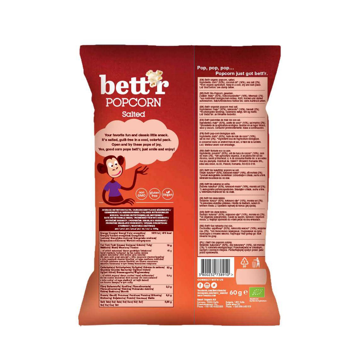 Popcorn salé, bio, Bett'r, 60 g