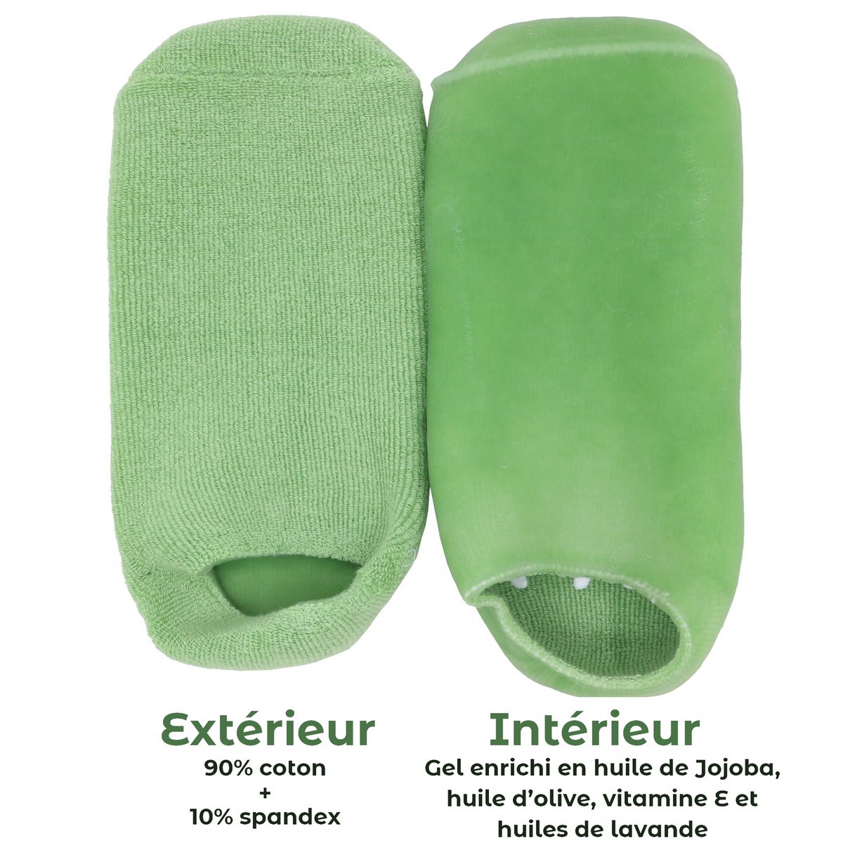 Chaussettes Vertes SPA Hydratantes - Gel aux Huiles de Jojoba et d’Olive, Vitamine E et Lavande - Contre les Pieds Secs et Craquelés, Redonne Douceur et Souplesse aux Pieds
