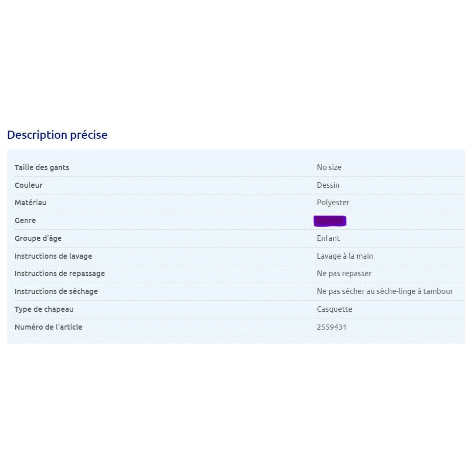 description casquette fille