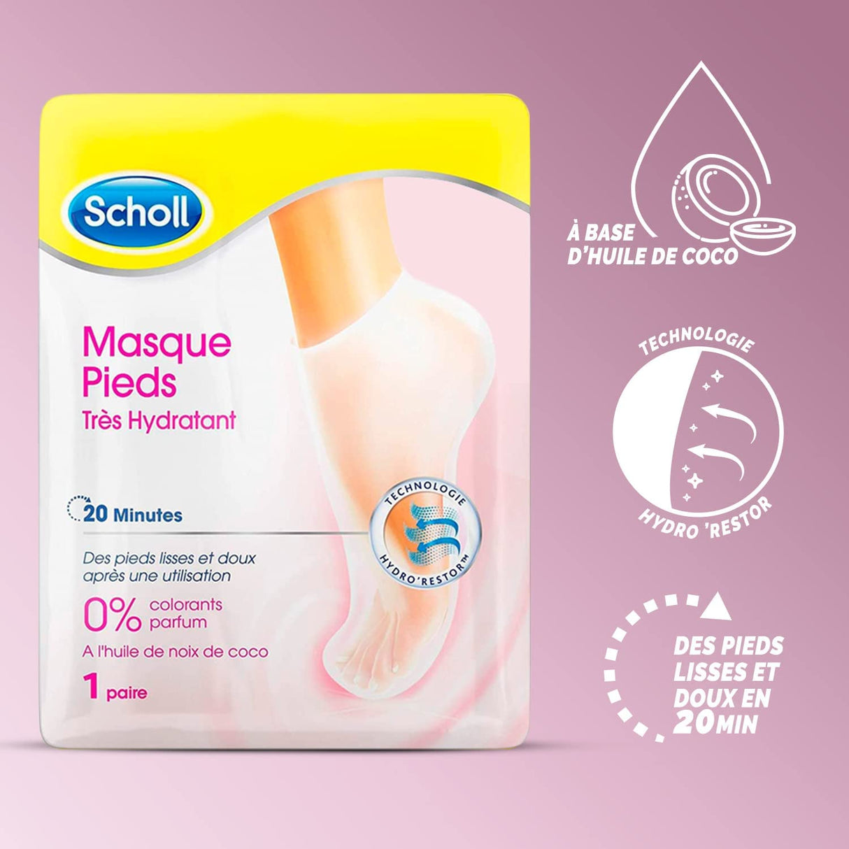 Scholl Masque Pieds Très Hydratant à l'Huile de Noix de Coco - 1 paire