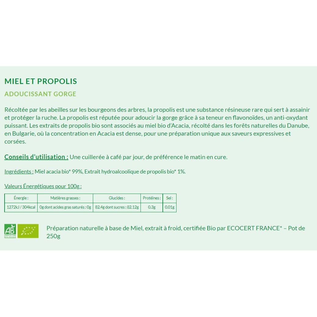 Miel et Propolis Bio* ADOUCISSANT GORGE