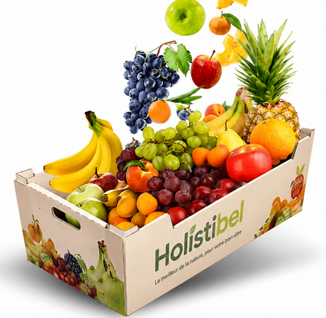 Corbeille de fruits frais Holistibel pour la livraison en entreprise avec une sélection de fruits de saison.