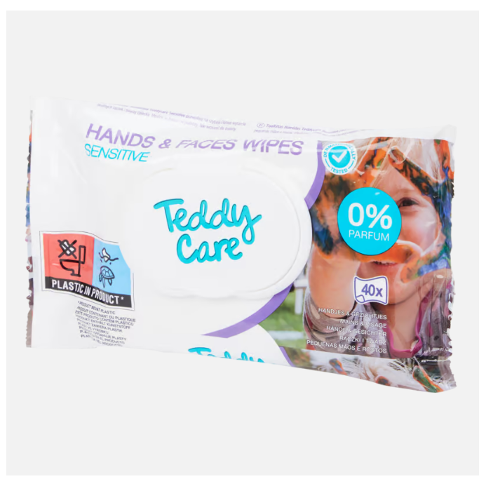 Lingettes visage et mains pour bébé Teddy Care Sensitive
