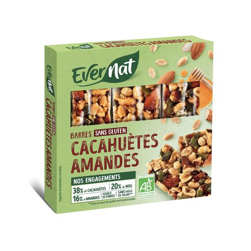 EVERNAT Barres cacahuètes amandes 75g graines de corge sans gluten