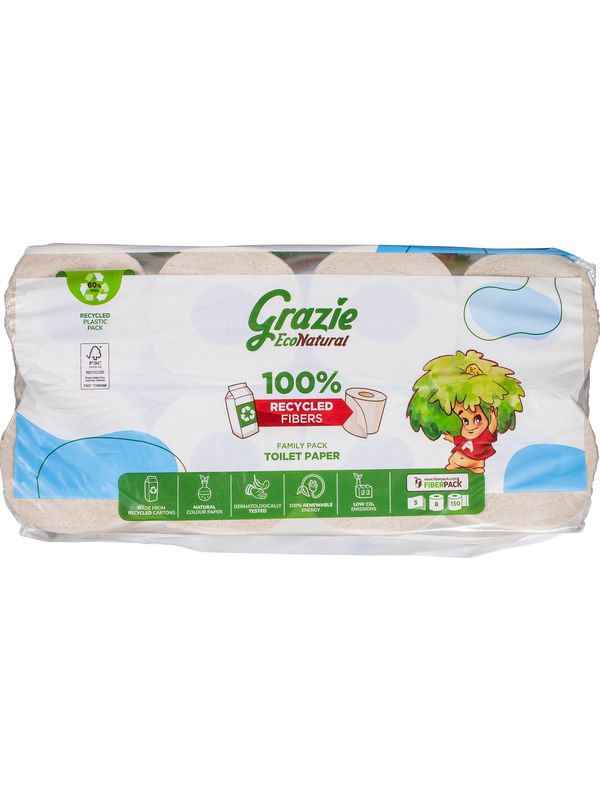 GRAZIE Papier toilette 8 maxi rolls 3ply emballage plastique