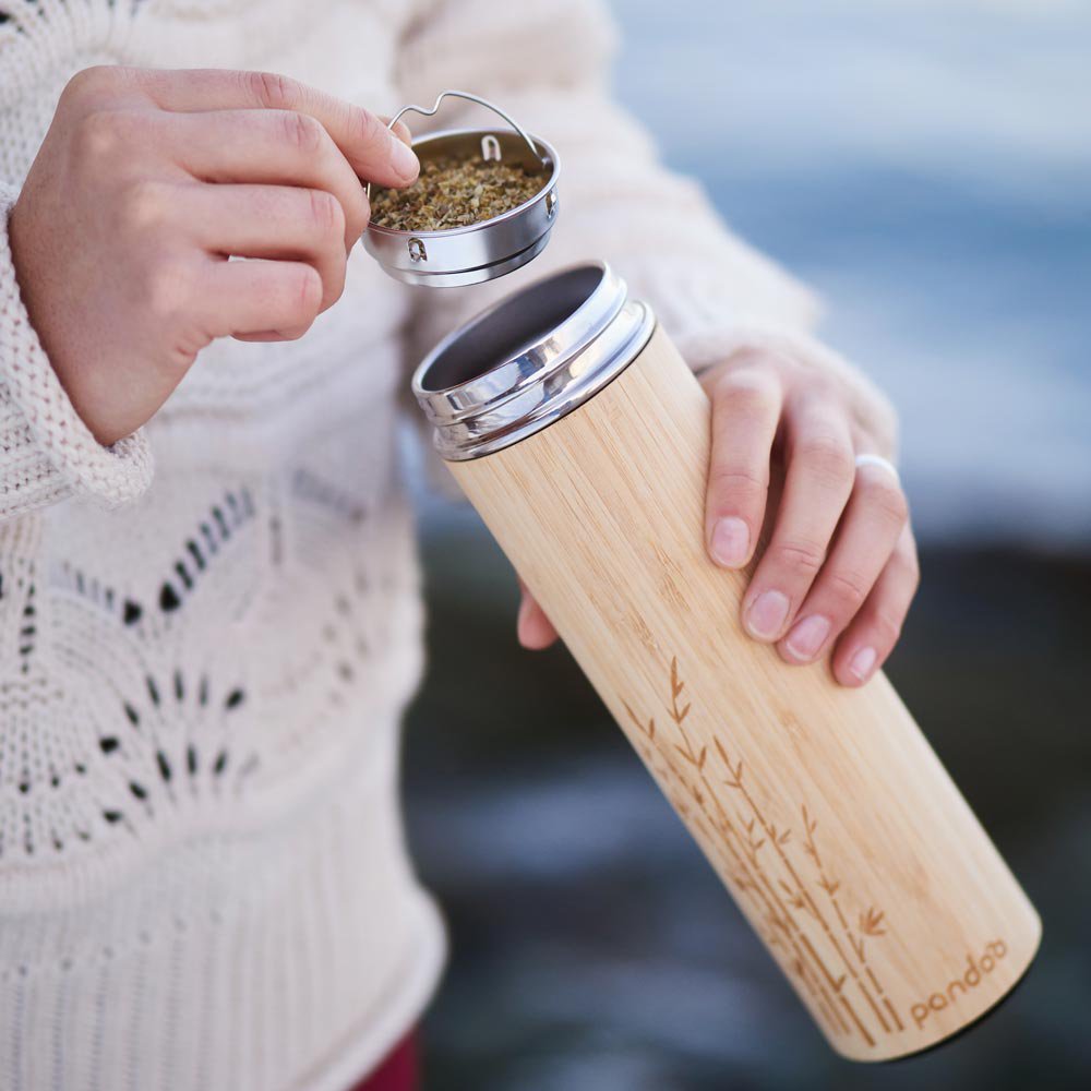 Mug isotherme en bambou | y compris passoire à thé | 2 tailles