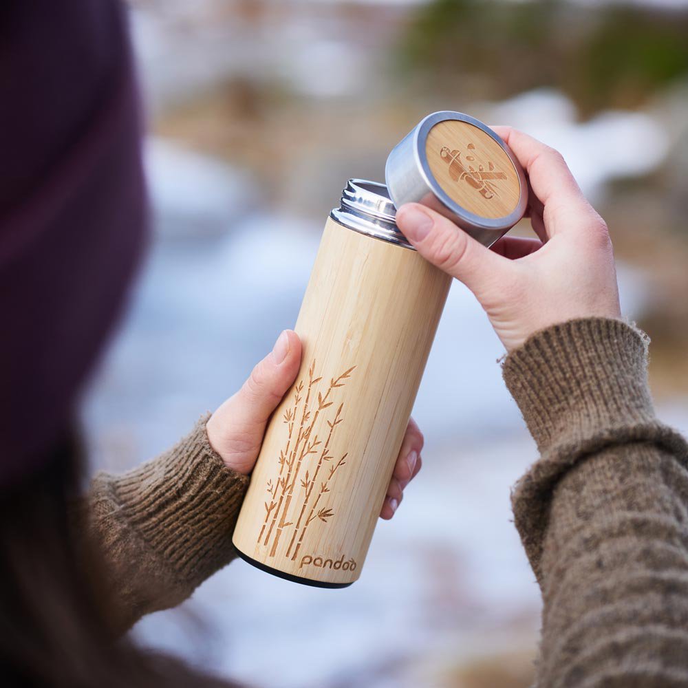 Mug isotherme en bambou | y compris passoire à thé | 2 tailles