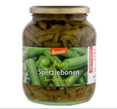 Haricots verts bio Demeter Machandel 680 g en bocal en verre.