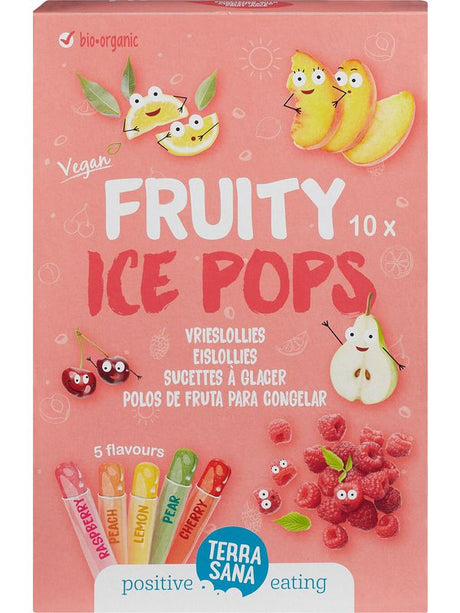 Sucettes glacées bio aux fruits 10 x 40 ml framboise pêche citron poire